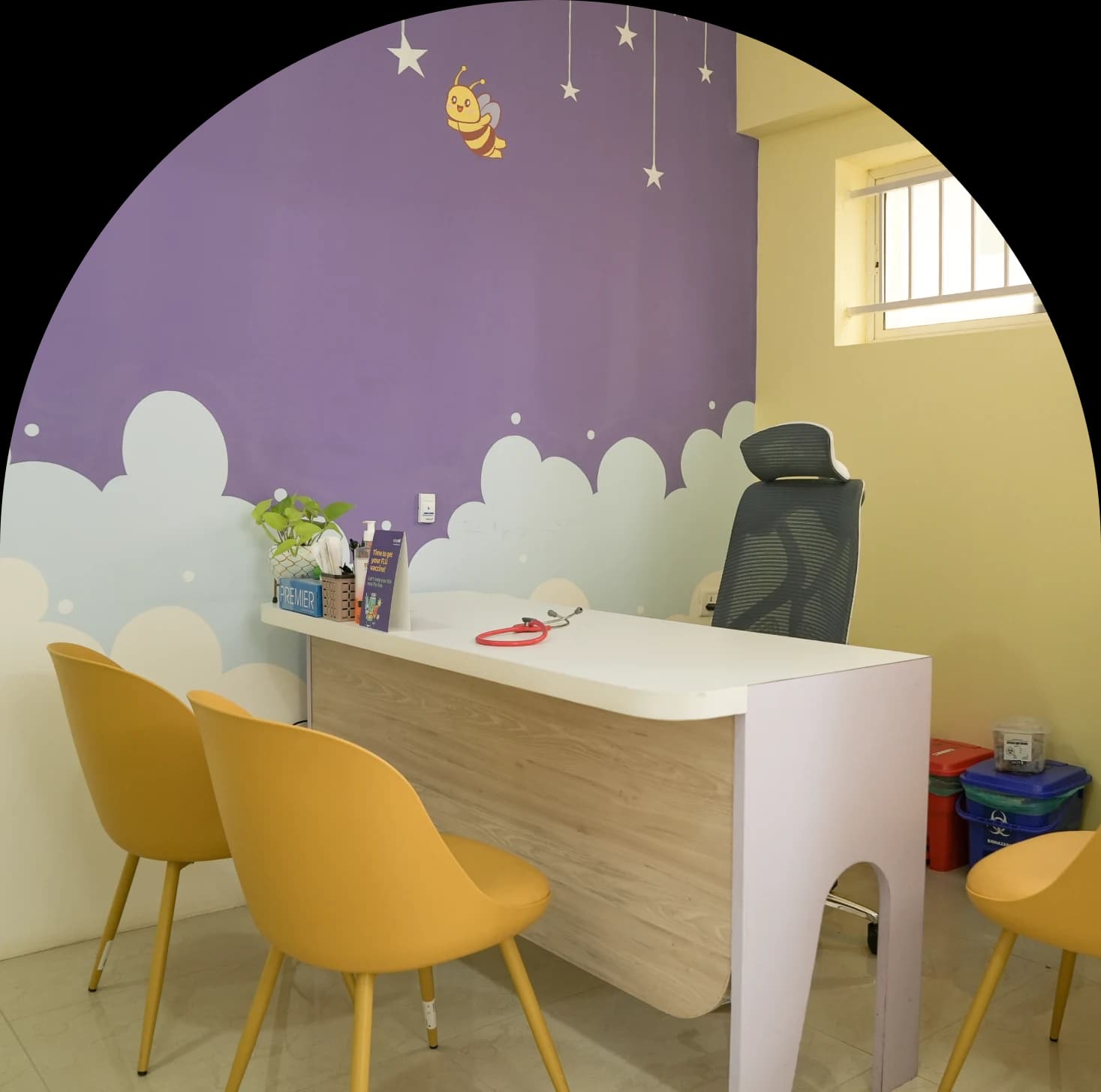 A child first clinic full of colour