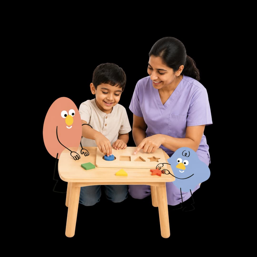 Child playing under guidance of developmental therapist